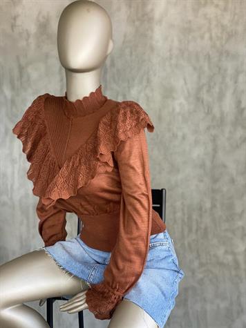 Vintage Model Beli Korseli Triko Kazak (Acı Kahve)