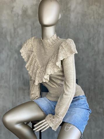 Vintage Model Beli Korseli Triko Kazak (Vizon)