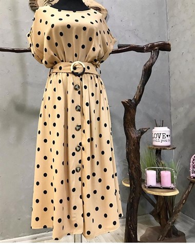 Vintage Model Krep Kumaş Midi Boy Elbise