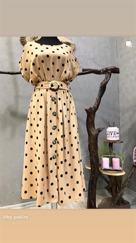 Vintage Model Krep Kumaş Midi Boy Elbise