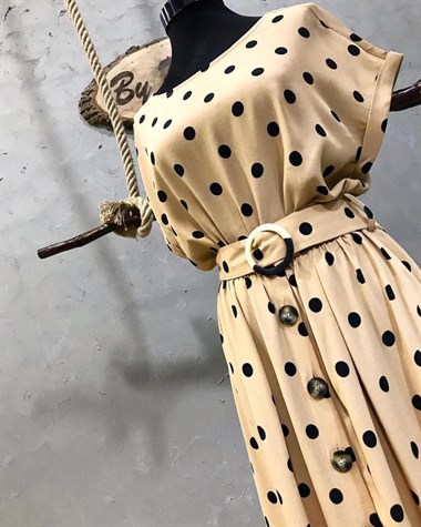 Vintage Model Krep Kumaş Midi Boy Elbise