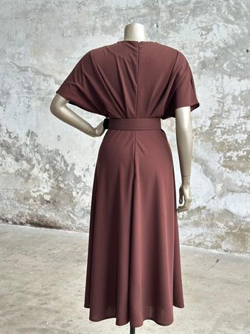 Vintage Toka Kemerli Elbise (Kahve)