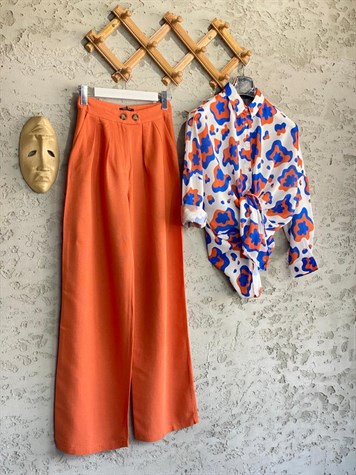 Viskon Keten Pantolon (Oranj)