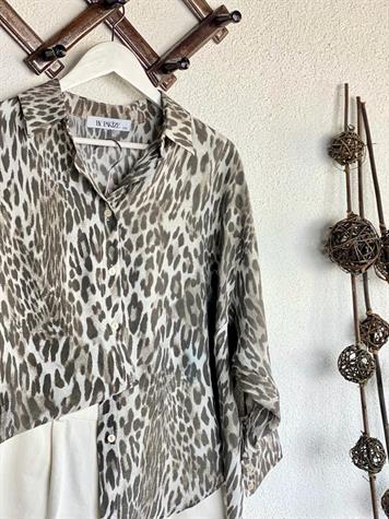 Viskon Kumaş Leopar Desen Oversize Salaş Gömlek (Antrasit)