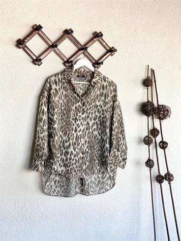 Viskon Kumaş Leopar Desen Oversize Salaş Gömlek (Antrasit)