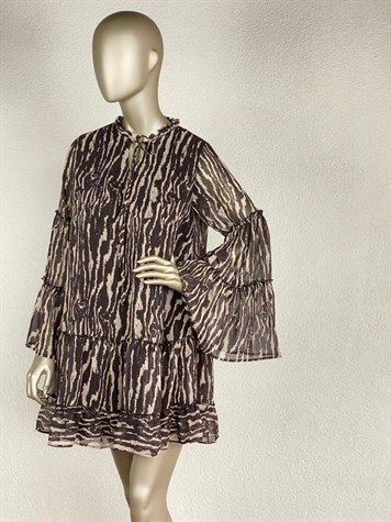 Volan Kollu Zebra Desen Elbise (Siyah)