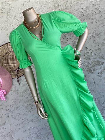 Volanlı Mi Amor Elbise (Yeşil)
