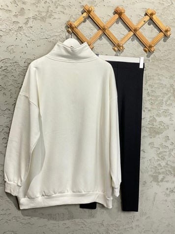 Yaka Detaylı Oversize Sweat (Beyaz)