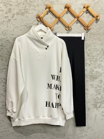 Yaka Detaylı Oversize Sweat (Beyaz)