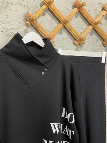 Yaka Detaylı Oversize Sweat (Siyah)