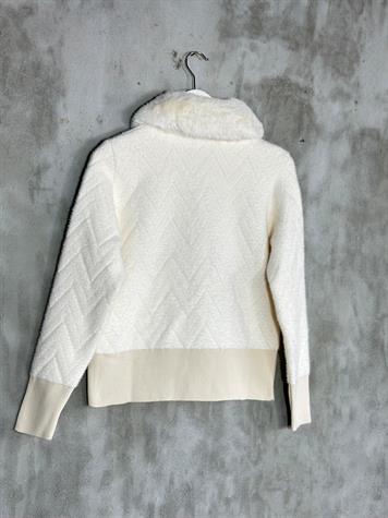 Yakası Angora Kürk Detaylı Kadın Hırka (Ekru)