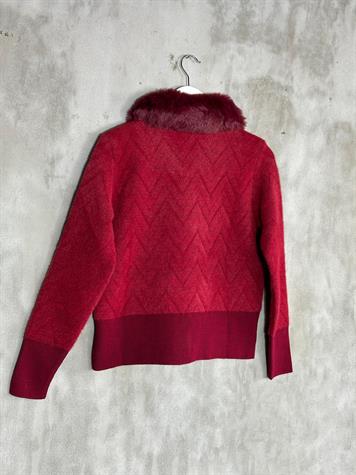 Yakası Angora Kürk Detaylı Kadın Hırka (Bordo)