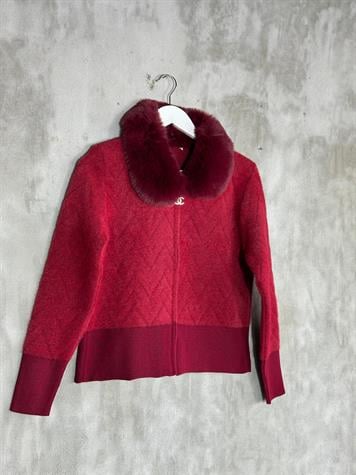 Yakası Angora Kürk Detaylı Kadın Hırka (Bordo)