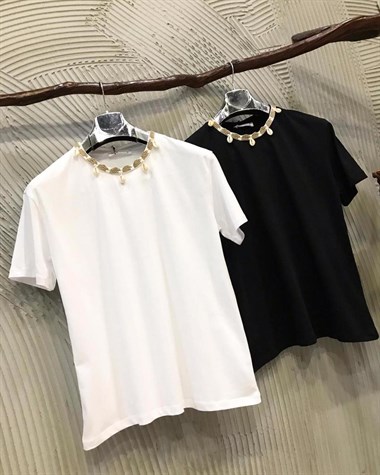 Yakası Hasır ve Deniz Kabuğu Detaylı Tshirt ( BEYAZ & SİYAH)