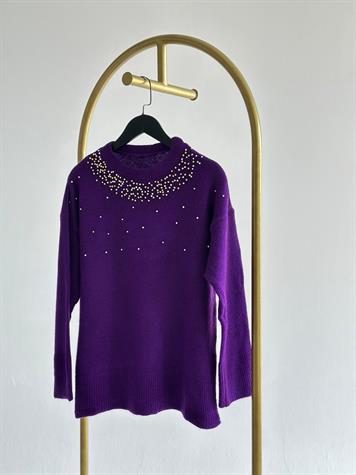 Yakası İncili Yumoş Kazak (Mor)