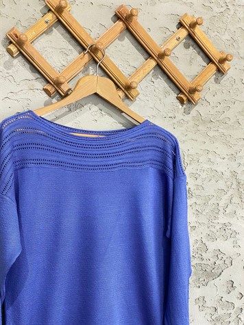Yakası Özel İşleme Model Merserize Kazak (Saks Mavi)