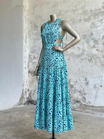 Yan Bağcık Detaylı Tasarım Elbise (Mavi)