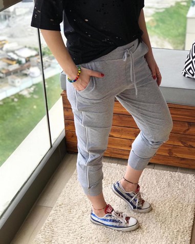 Yanları Fermuar Detaylı Eşofman Pantolon (GRİ)