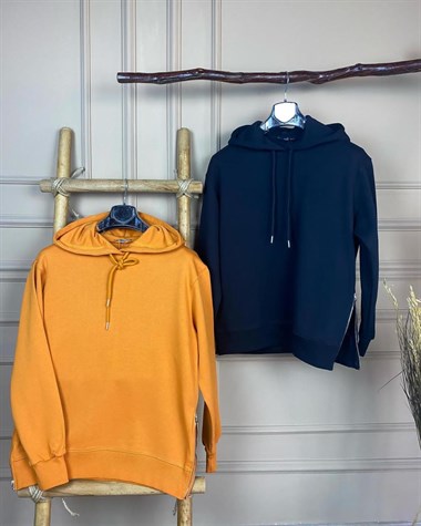 Yanları Fermuarlı Sweatshirt (SİYAH& ORANJ)
