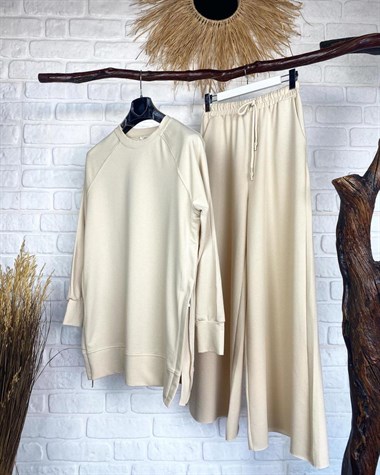 Yanları Fermuarlı Tunik Sweat (EKRU)