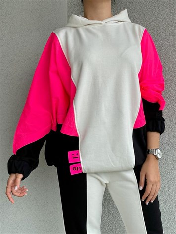Yanları Paraşüt Kumaş Detaylı Takım (Beyaz)