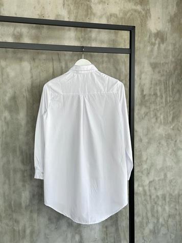 Yanları Yırtmaçlı Boyfriend Gömlek (Beyaz)