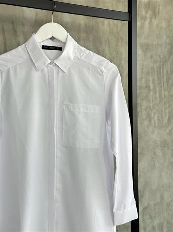 Yanları Yırtmaçlı Boyfriend Gömlek (Beyaz)