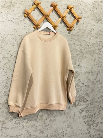 Yanları Yırtmaçlı Şardonlu Sweat (Bej)