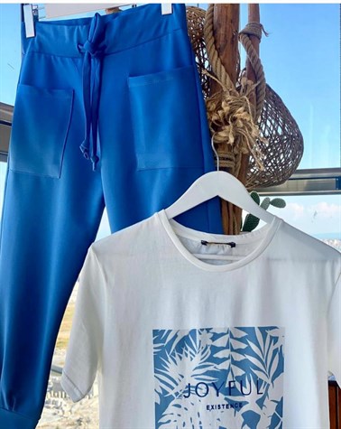 Yaprak Desenli Tshirt (Mavi)