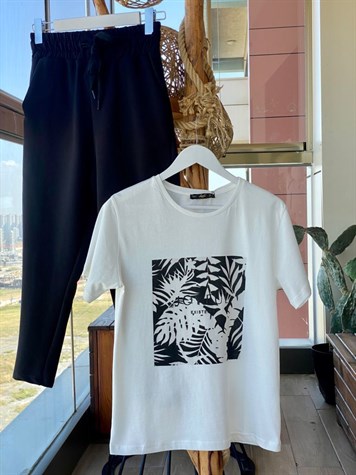 Yaprak Desenli Tshirt (Siyah)