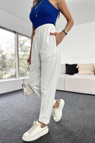 Yarı Çımalı Jogger Pantolon (Beyaz)