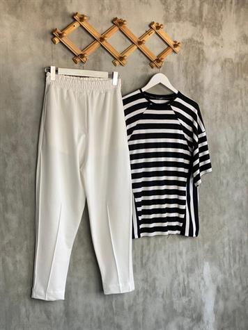 Yarı Çımalı Jogger Pantolon (Beyaz)