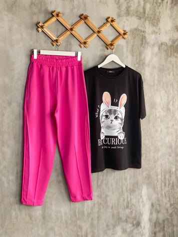 Yarı Çımalı Jogger Pantolon (Fuşya)