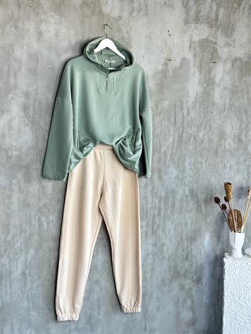 Yarım Fermuarlı Kapşonlu Sweat (Mint)