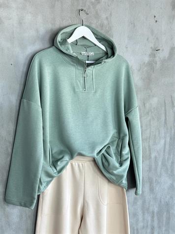 Yarım Fermuarlı Kapşonlu Sweat (Mint)