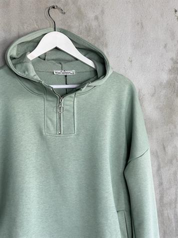 Yarım Fermuarlı Kapşonlu Sweat (Mint)
