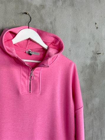 Yarım Fermuarlı Kapşonlu Sweat (Pembe)