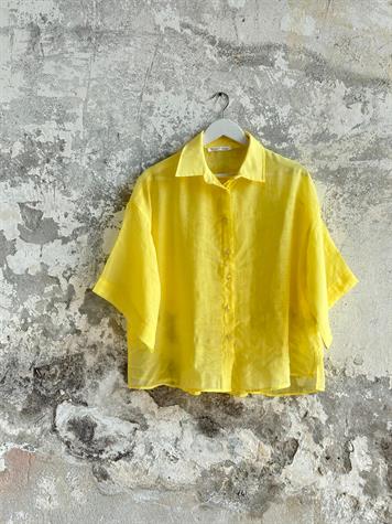 Yarım Kol İpeksi Dokulu Gömlek (Limon Sarısı)