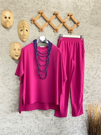 Yarım Kol Üst Ve Pantolon Takım (Fuşya)