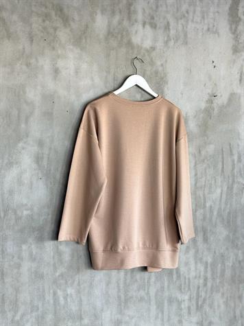Yazı Baskılı Asimetrik Kesim Tunik (Bej)
