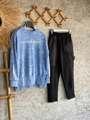 Yazı Baskılı Batik Sweat (Denim)