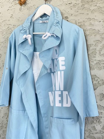 Yazı Baskılı Gabardin Ceket (Bebe Mavisi)