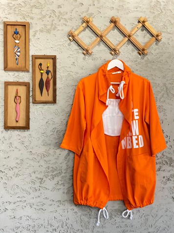 Yazı Baskılı Gabardin Ceket (Oranj)