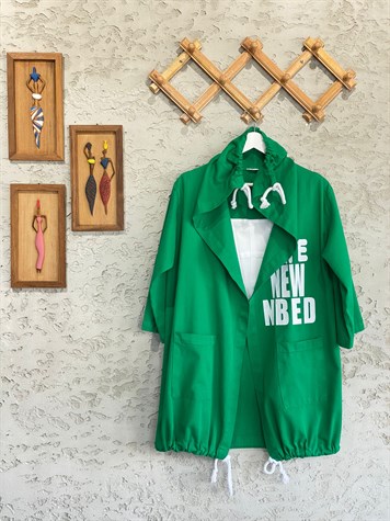 Yazı Baskılı Gabardin Ceket (Yeşil)