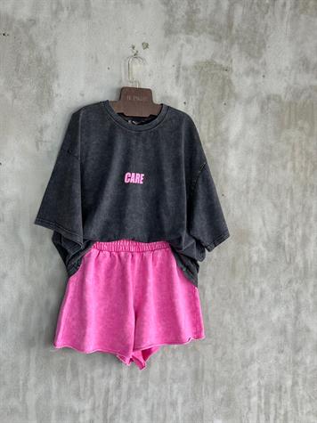 Yazı Baskılı Taş Yıkamalı Oversize Dokuma Tişört (Antrasit)