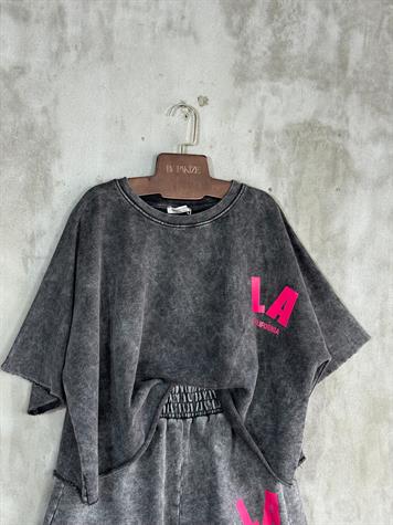 Yazı Baskılı Taş Yıkamalı Oversize Takım (Antrasit)