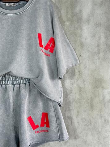 ÖN SİPARİŞE AÇILMIŞTIR...Yazı Baskılı Taş Yıkamalı Oversize Takım (Gri)