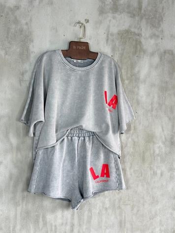 ÖN SİPARİŞE AÇILMIŞTIR...Yazı Baskılı Taş Yıkamalı Oversize Takım (Gri)