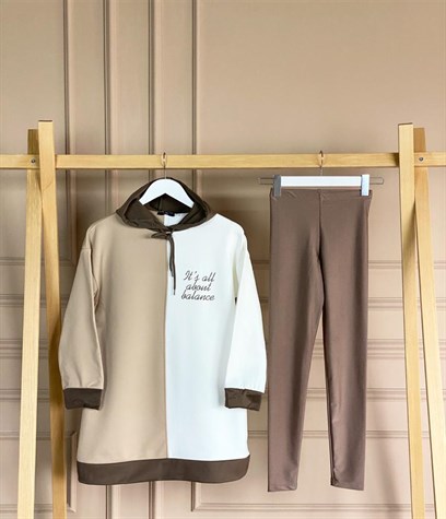 Yazı Detaylı Çift Renk Sweat (Kahve)