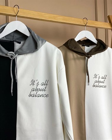 Yazı Detaylı Çift Renk Sweat (Kahve)